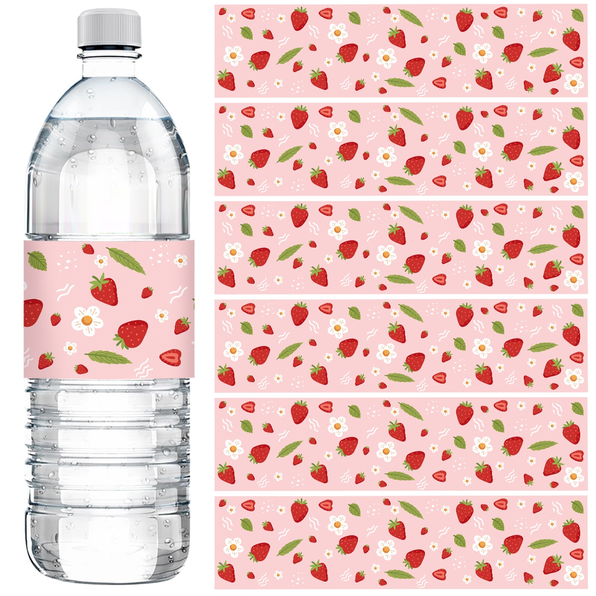 Wedding Water Supply - 10 stuks aardbei waterfleslabels roze thema